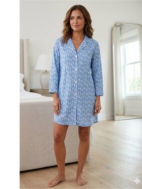 Marigot Lorient Nightshirt size small  Block Print Ice blue Flamingo oversized